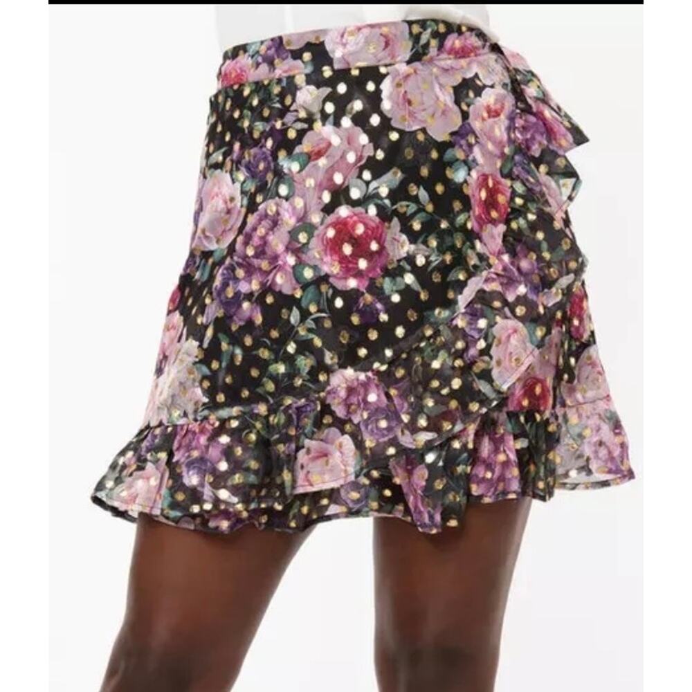 Smak Parlour Pink Floral & Gold Dot Wild Thing Wrap Skirt S NWT